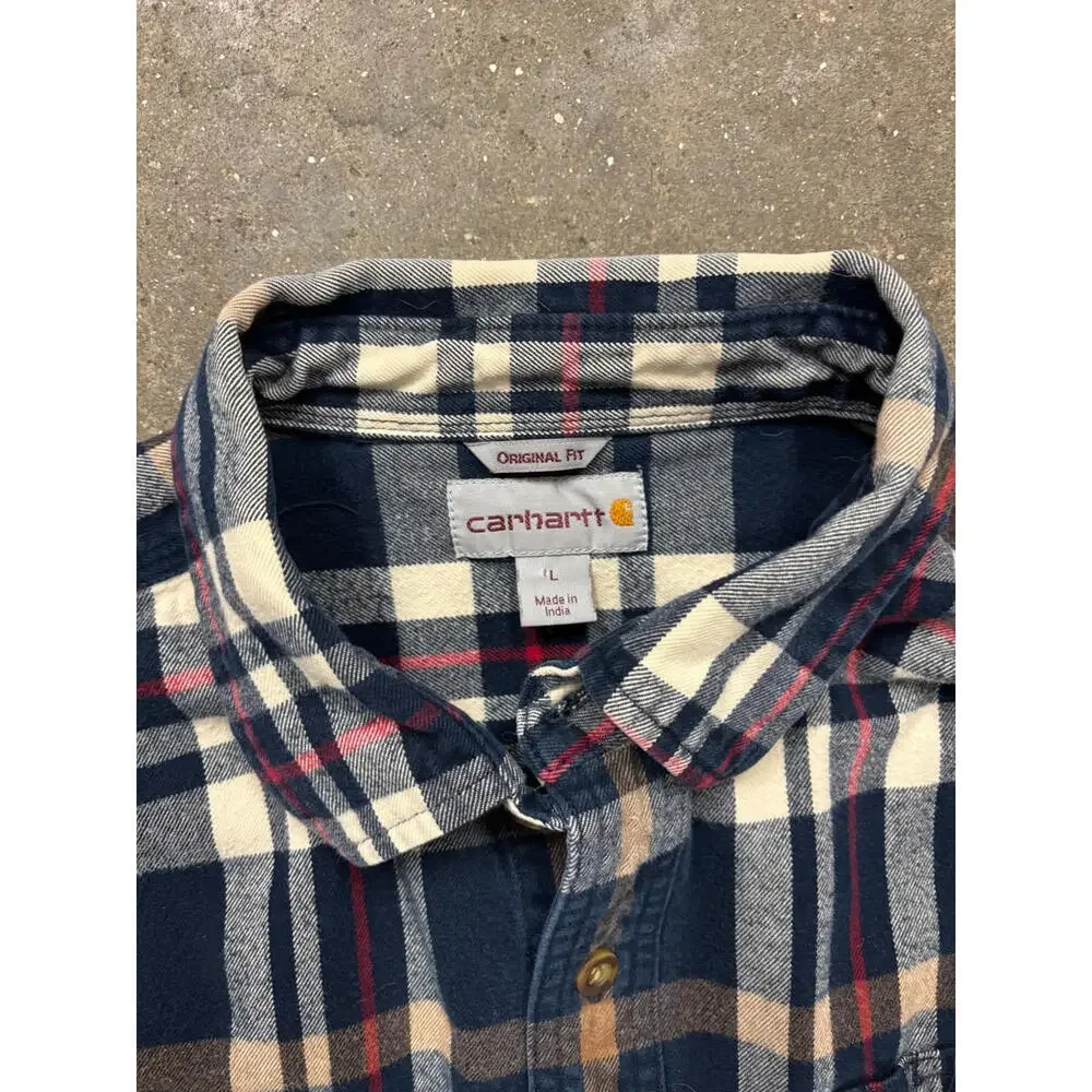 Carhartt Plaid Flannel Shirt Mens L Button Up Original Fit Heavyweight Workwear - Picture 3 of 7